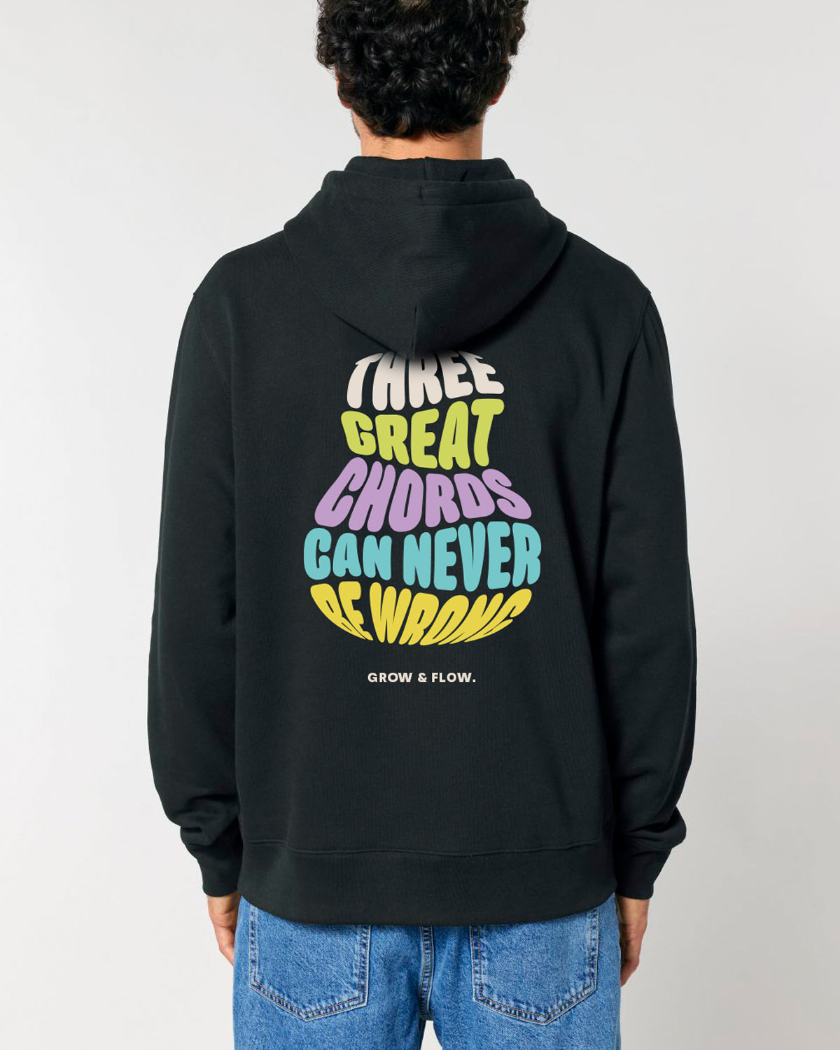 BIO HOODIE MIT BACKPRINT "THREE GREAT CHORDS."