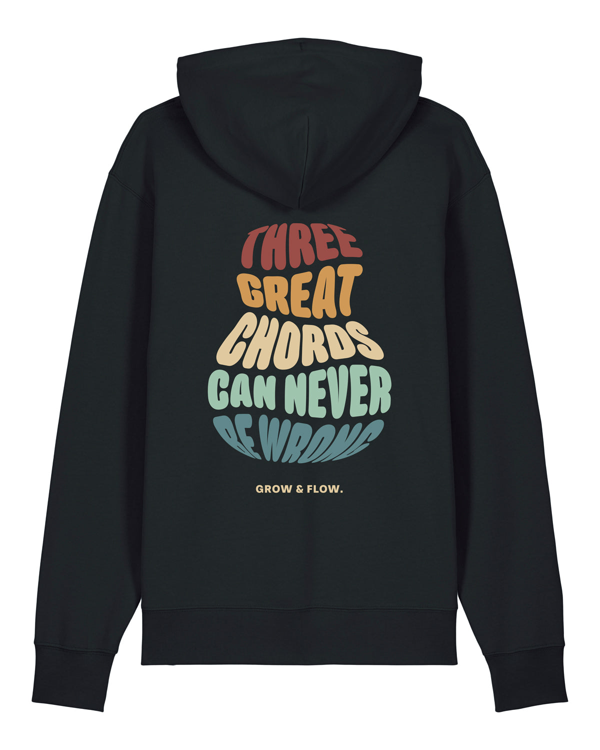 BIO HOODIE MIT BACKPRINT "THREE GREAT CHORDS."