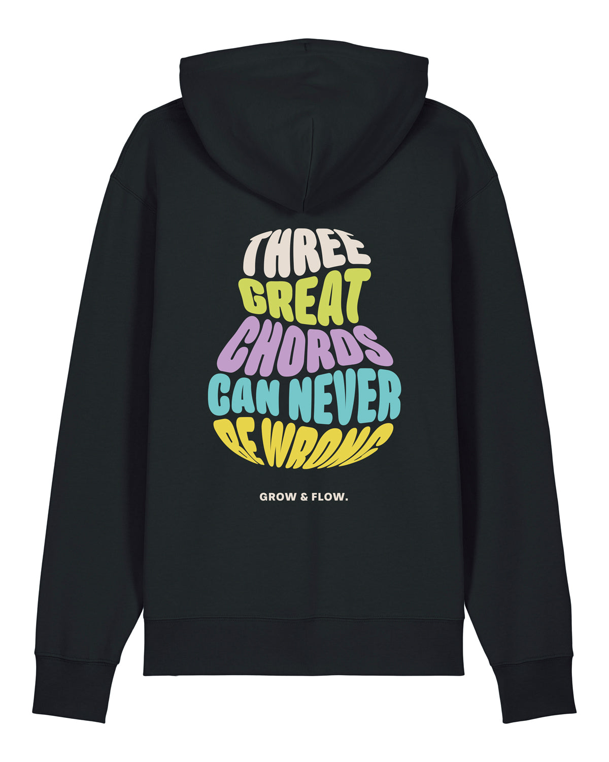 BIO HOODIE MIT BACKPRINT "THREE GREAT CHORDS."