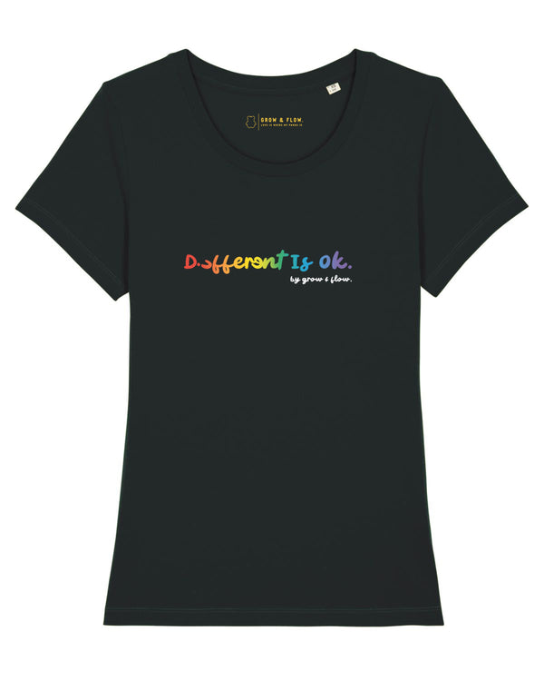 BIO-LADIES T-SHIRT ANLIEGEND "DifferentIsOk.2023."