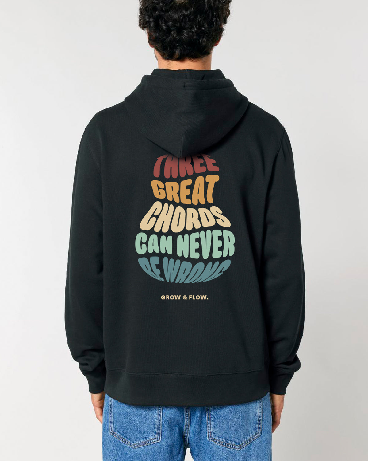 BIO HOODIE MIT BACKPRINT "THREE GREAT CHORDS."
