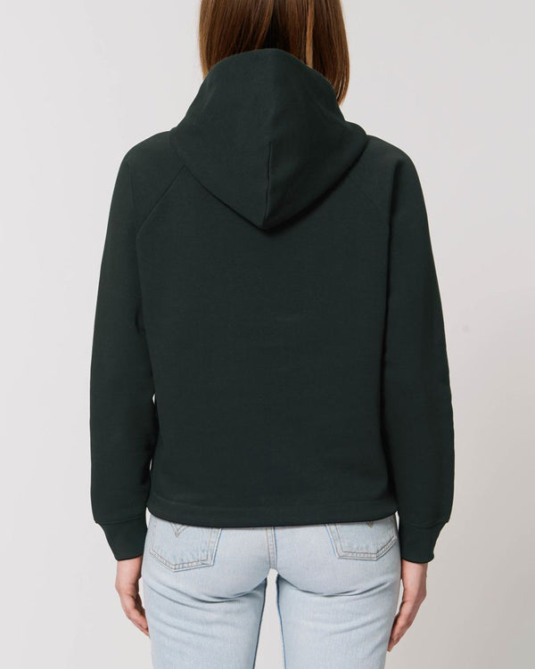 KURZER BIO-DAMEN KAPUZENSWEAT "LOVE. IS. LOVE."