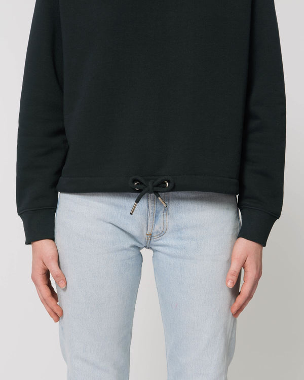 KURZER BIO-DAMEN KAPUZENSWEAT "LOVE. IS. LOVE."