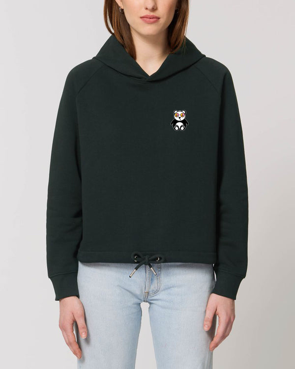 KURZER BIO-LADIES KAPUZENSWEAT "LOVE. PANDA. 2023."