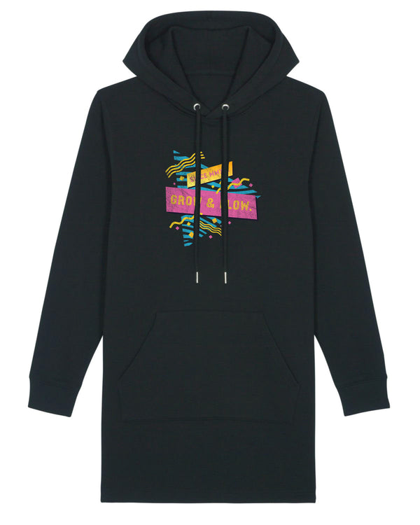 LADIES BIO HOODIE-KLEID MIT KAPUZE "PANDA ON TV."