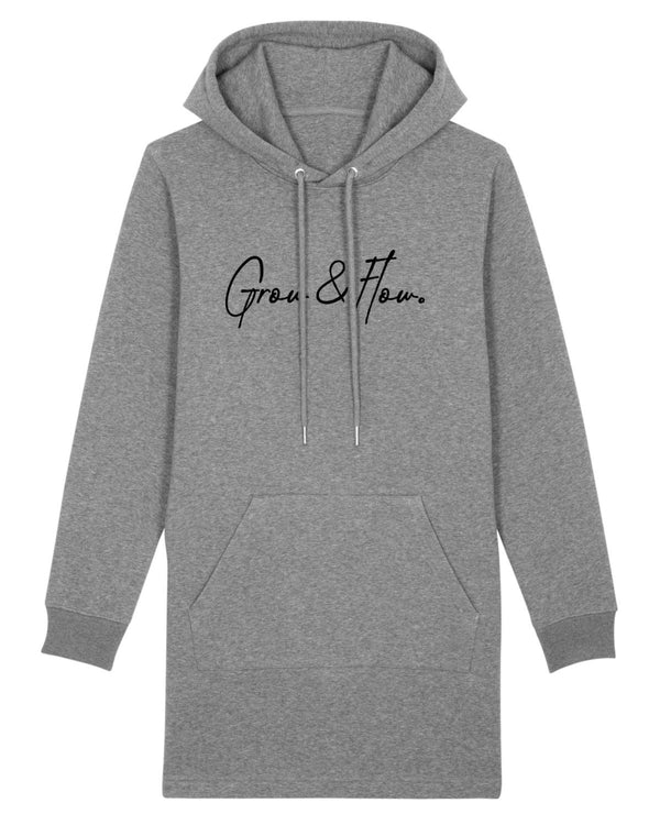 LADIES BIO HOODIE-KLEID MIT KAPUZE "HORIZON. SIGNED. BLACK."