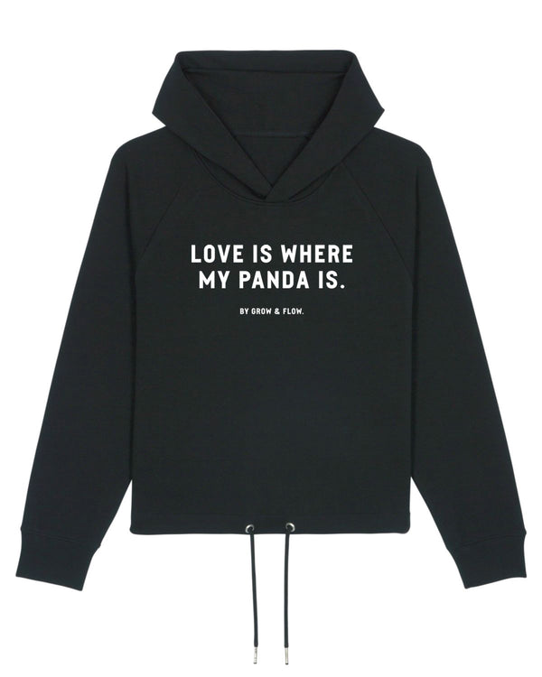 KURZER BIO-LADIES KAPUZENSWEAT "LOVE. PANDA. 2023."
