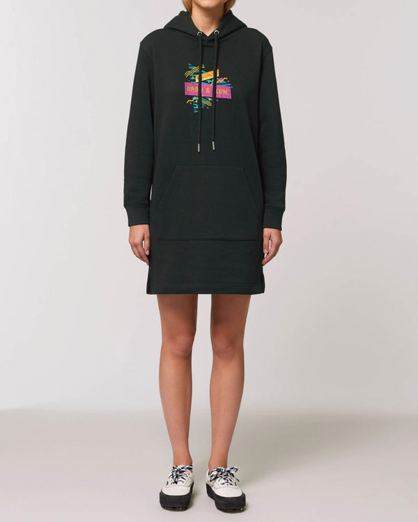 LADIES BIO HOODIE-KLEID MIT KAPUZE "PANDA ON TV."