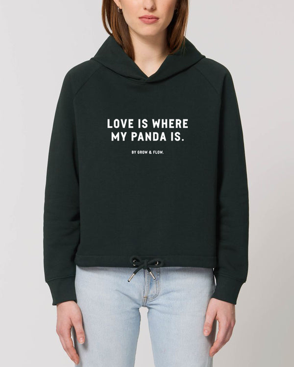 KURZER BIO-LADIES KAPUZENSWEAT "LOVE. PANDA. 2023."
